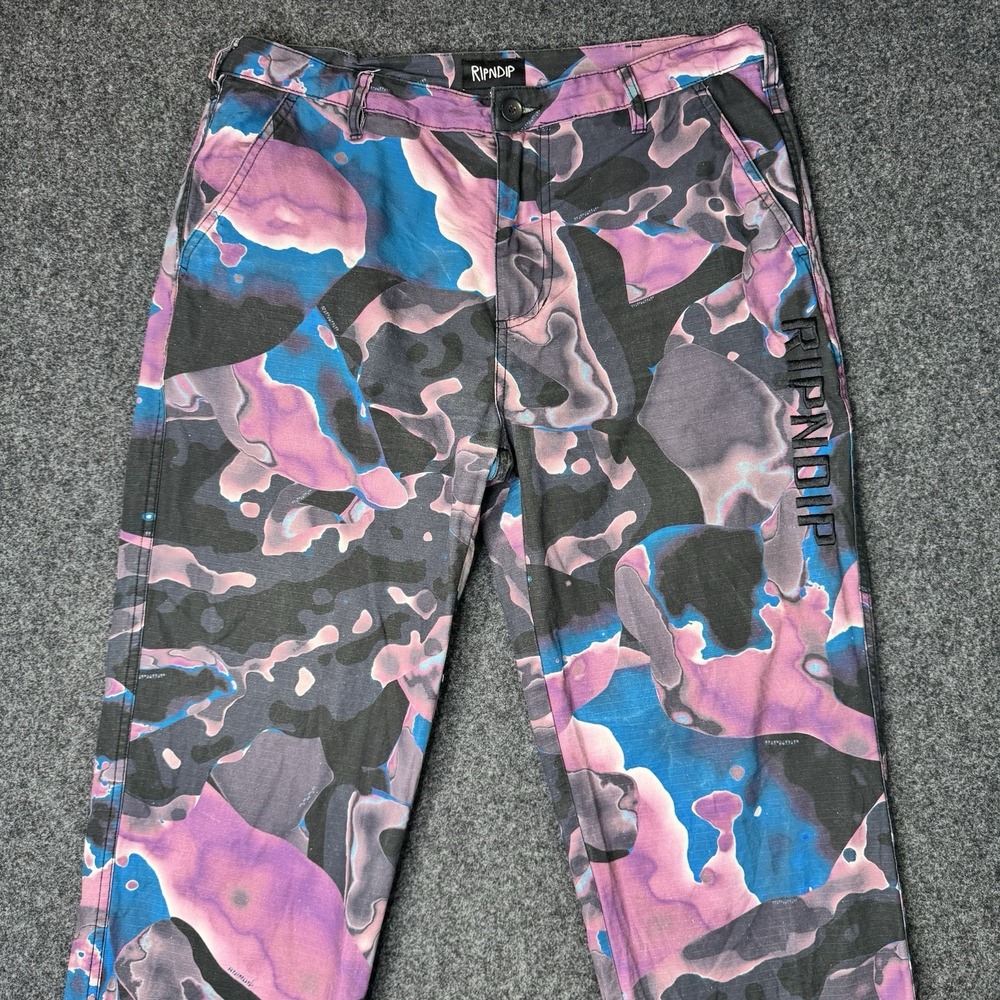 RIPNDIP Ultralight Beam Ripstop Pants Mens 34 Multi Purple Blue Streetwear